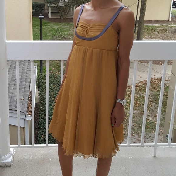 Anthropologie Shapes Gold Silk Dress - Picture 3 of 13